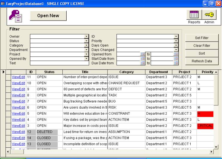 Screenshot for EasyProjectDatabase Track Bugs & Issues 7.2