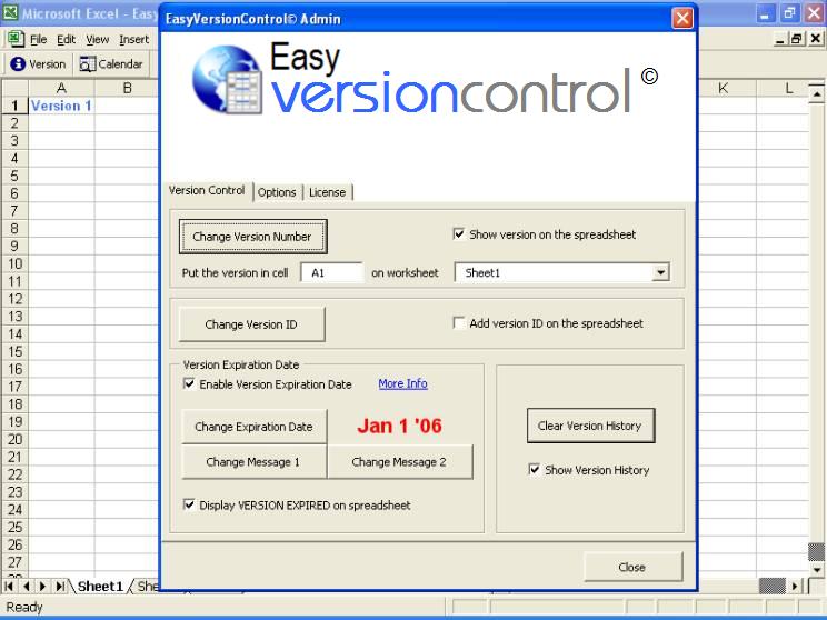 Screenshot for EasyVersionControl-Excel Version Control 9.1
